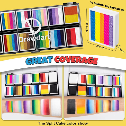 Professional Face Painting Kit for Kids Adults, Split Cake Face Paint Palette 12 x 10gm with Stencil, One Stroke Non Toxic Rainbow Face Body Paint...