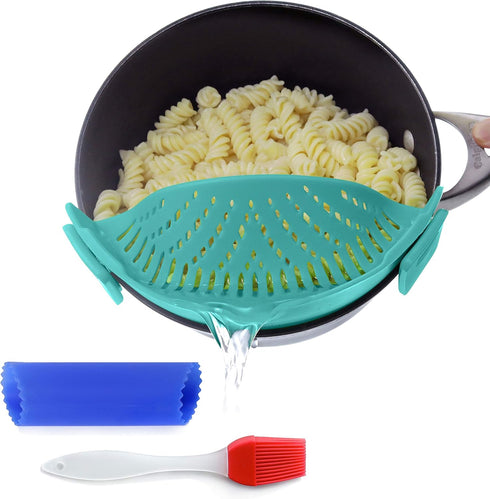 Clip On Kitchen Food Strainer for Spaghetti, Meat, Pasta, & Ground Beef Grease, Colander & Sieve Snaps or Clips Onto Bowls, Pots & Pans Includes S...