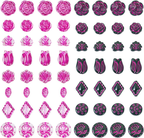 90pcs Acrylic Flower Beads Hot Pink Black Plastic Beads Vintage Rose Tulip Flower Loose Beads for DIY Bracelets Necklace Key Chains Jewelry Making...