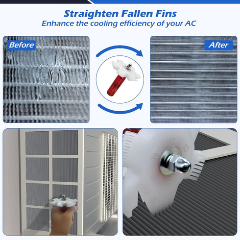 Fin Straightening Tool, Air Conditioner Cleaning Kit Including 1 Air Conditioner Fin Comb Straightener and 1 Condenser Coil Whisk Brush...