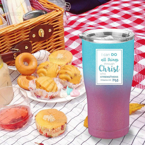 Philippians 4:13 Tumbler - I Can Do All Things Through Christ Who Strengthens Me - Stainless Steel Insulated Cup - Christian Gifts for Women (20 O...