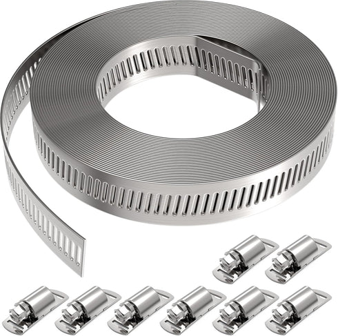 Stainless Steel Hose Clamp Assortment Kit DIY, 13FT Metal Strap + 8 Stronger Fasteners Large Adjustable Worm Gear Band Hose Clamps Screw Clamps fo...
