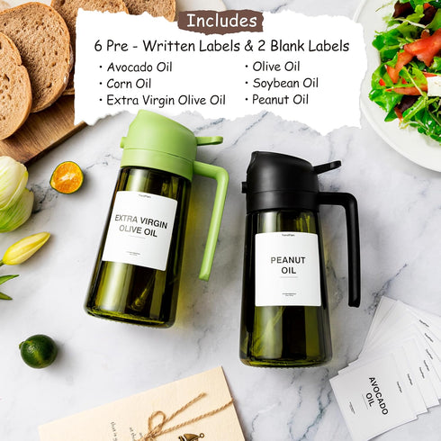 16oz Olive Oil Dispenser for Kitchen - 2 in 1 Olive Oil Dispenser and Oil Sprayer - Olive Oil Dispenser Bottle w/Stickers - Olive Oil Sprayer for ...