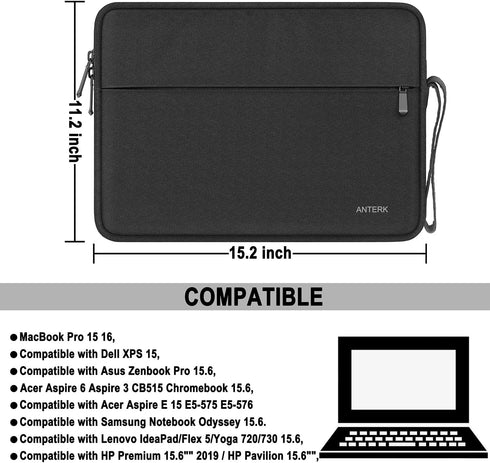 Laptop Sleeve Case 15.6 Inch, Water Resistant Shockproof Protective Computer Cover with Handle, Traveling Carrying Bag with Pocket, Portable Lapto...