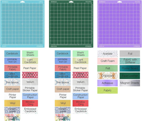 DOOHALO Cutting Mat for Silhouette Cameo 4 Cutting Machine Varietygrip Cutting Mat 12 X 12 inch 3 Pack Replacement Adhesive Mats for Silhouette Cu...