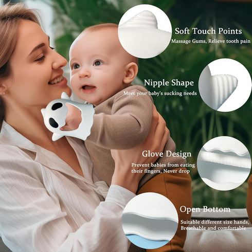 Never Drop Teething Toys for Babies, Baby Mitten Silicone Teether for Soothing Teething, Baby Chew Toys (Halloween Ghost- White)...