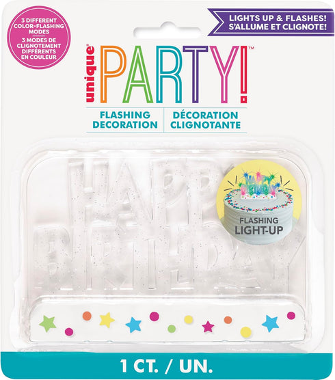Dazzling Flashing Happy Birthday Cake Decoration - 3.25" x 4.75" (1 Count) - Perfect Celebration Centerpiece...