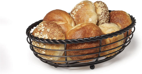 Gourmet Basics by Mikasa Rope Metal Oval Bread Basket, Black, 11-Inch -...
