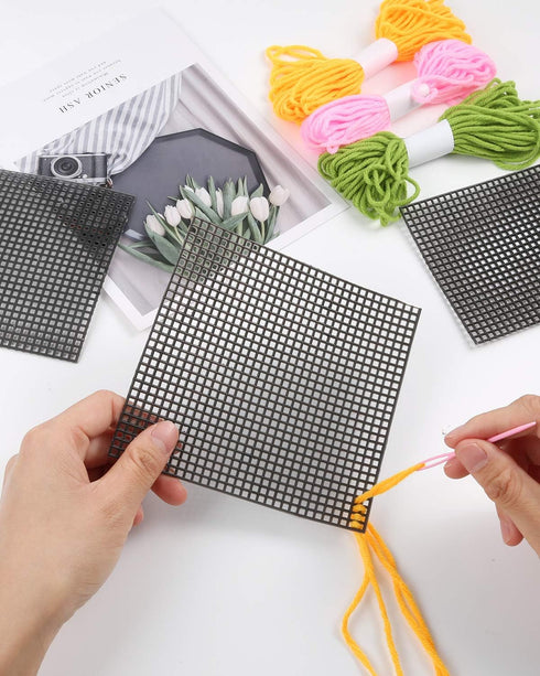 Pllieay 5 Pieces 7 Count Plastic Mesh Canvas Sheets for Embroidery, Acrylic Yarn Crafting, Knit and Crochet Projects (10.2 x 13.2 inch, Come with ...