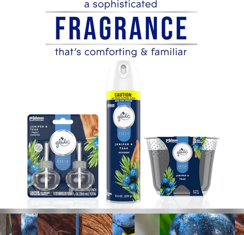 Glade PlugIns Refills Air Freshener, Scented and Essential Oils for Home and Bathroom, Juniper & Teak, Fresh Collection 1.34 Fl Oz, 2 Count...