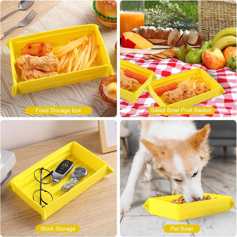 Silicone Collapsible Camping Bowls with Lids, Reusable Food Storage Container, Magnetic Suction Folding Dinner Plates for Parties, Camping, Hiking...