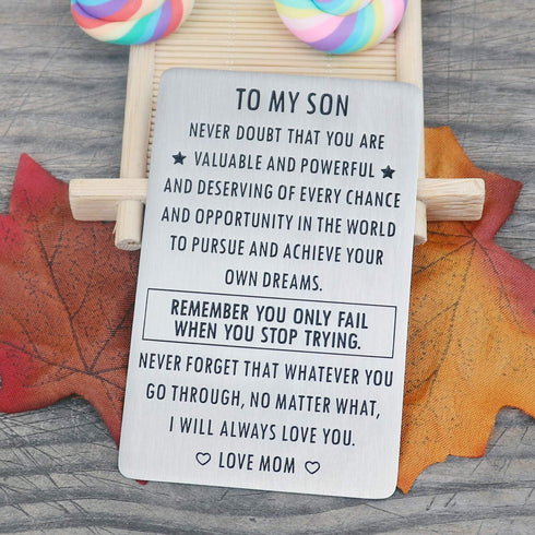 Inspirational Engraved Wallet Inserts to My Son from Mom, Gifts for Son with Motivational Quote, Wallet Insert Cards for Graduation Birthday Gift ...