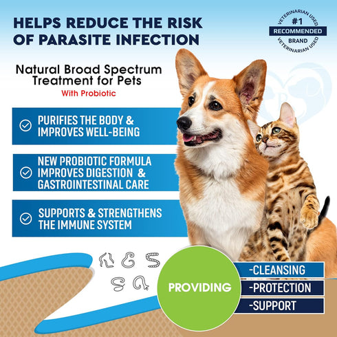 Cats & Dogs Natural Broad Spectrum Treatment & Herbal Medicine for Remove Parasites & Toxins - Probiotic Supplement Drops Made in USA...