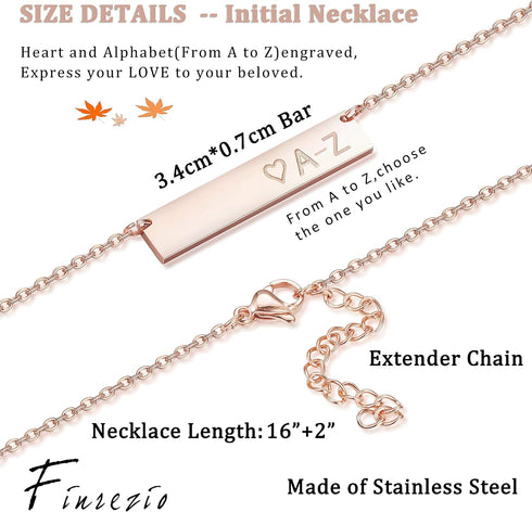 Finrezio Rose Gold Plated Stainless Steel Initial Heart Bar Necklace Alphabet Pendant Necklace for Women Mothers Day Gift Necklace Letter G...