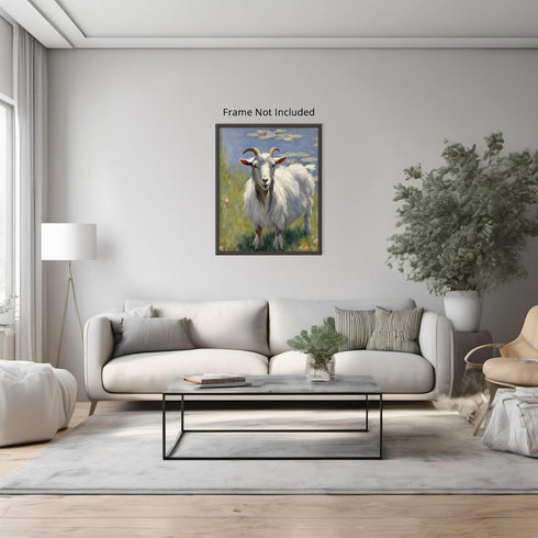 Posterizer 1 pcs- Oil painting style print of a white goat-Art for Animal Lovers-Floral Botanical Art- Gift for Men Women Entrepreneur Teens-Livin...