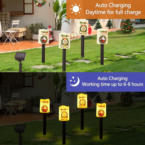 Solar 4PCS Christmas Decorative Lights Candle Lights Flickering Flameless LED Lights Outdoor Waterproof Xmas Decorations for Garden...