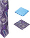 Men's Woven Paisley Regular Length Neck Tie with 2 Handkerchief Pocket Squares Hanky Set - Purple Blue...