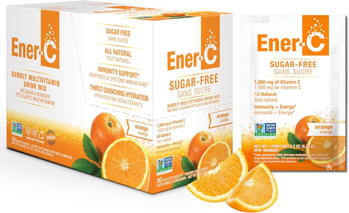 Ener-C Sugar Free Energy Orange Multivitamin Drink Mix Vitamin C 1000mg & Electrolytes - Natural Immunity Support with Real Fruit Juice Powders No...