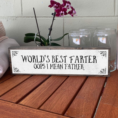 World's Best Farter Oops I Mean Father - Handmade Metal Wood Sign Light – Cute Rustic Wall Decor Art - Farmhouse Decorations – Fathers Day For Dad...
