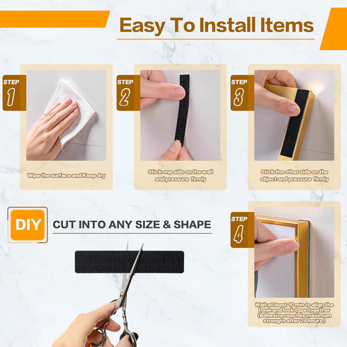 Heavy Duty Hook and Loop Tape with Adhesive,20 Sets of 1x8 inch Nylon Self Adhesive Tape, Double Sided Strong Back Adhesive Tape, Suitable for Off...