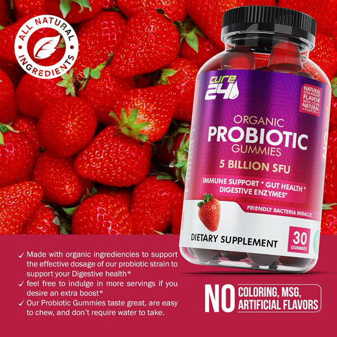 Organic probiotic gummies 5 Billion CFUs, Max Strength Probiotics Gummy Supplement for Women and Men with natural Strawberry Flaver 30 Gummies...