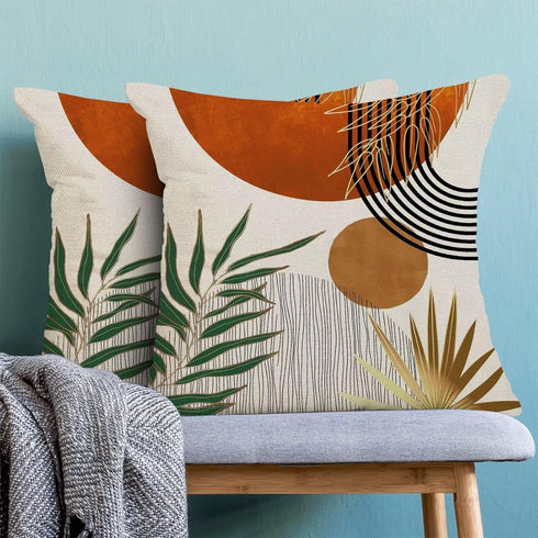 Boho Mid Century Pillow Covers 18x18 Set of 2,Orange Gold Throw Pillowcase Geometric Aesthetic Sunset Outdoor farmhouse Cushion Cover for Sofa Cou...