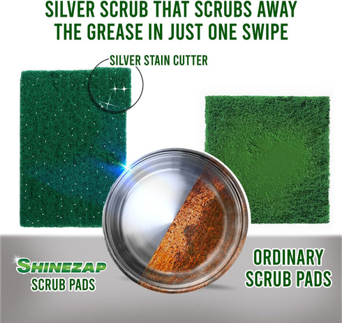 12 PCS Heavy Duty Scour Pads with Silver Spark Stain Cutters, Green Reusable Scouring Pads for Kitchen, Sink, Garage and Dish Cleaning, Multipurpo...