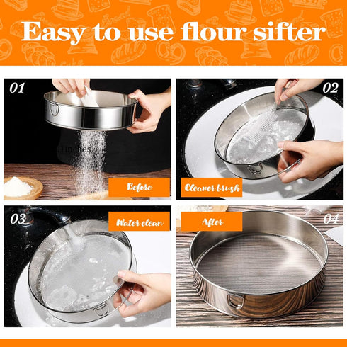 Flour Sifter Tamis 6 Inch Small Flour Sieve, 60 Mesh Stainless Steel Flour Sifter for Baking Cake Bread with 2Pcs Dough Scraper, Flour Sifter for ...