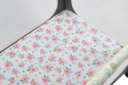 Pack n Play Playard Fitted Sheets 2 Pack Set for Baby Girl Soft Stretchy Jersey Knit Portable Mini Crib Mattress Cover, Pink Floral...