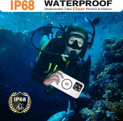 iPhone 15 Pro Max Waterproof Case Compatible with MagSafe, Translucent Slim IP68 Underwater Built-in Screen Protector, 12FT Military Grade, 360 Fu...