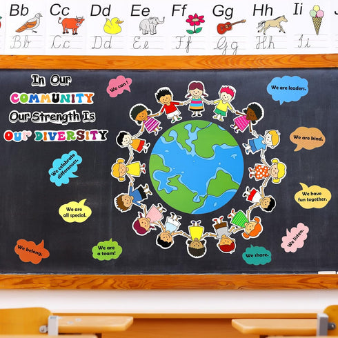 31 Pcs Bulletin Board Decoration Set Classroom Decorations Diverse Children Borders Cutouts for Party School Student Teacher (Our Strength is Our ...