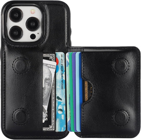 KIHUWEY Compatible with iPhone 15 Pro Wallet Case Credit Card Holder, Premium Leather Kickstand Flip Hidden Magnetic Clasp Durable Shockproof Prot...