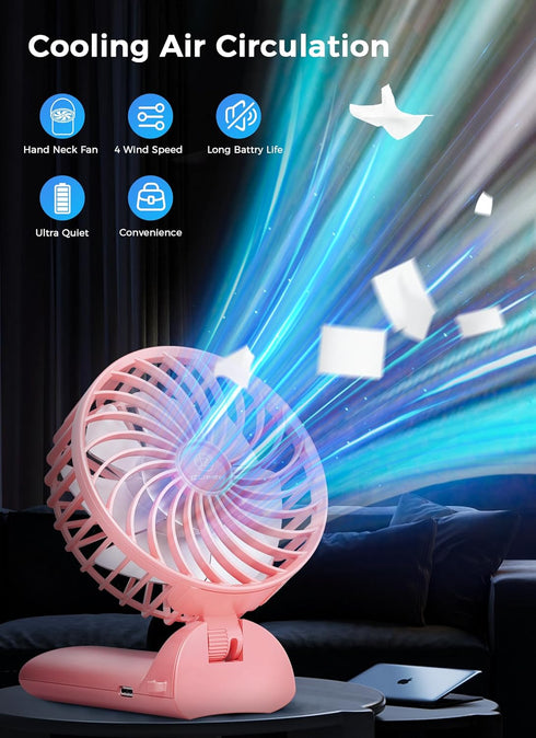 JZCreater Mini Handheld Fan,Portable Hand Held Fan, 15H Cooling Fan, Quiet 4 Speed, USB Rechargeable Battery Operated Desk Fan, Small Folding Elec...
