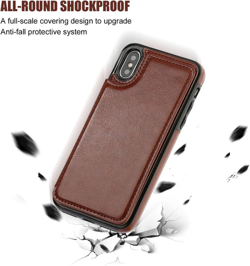 iPhone Xs iPhone X Wallet Case with Card Holder, Premium PU Leather Kickstand Card Slots Case,Double Magnetic Clasp and Durable Shockproof Cover(B...