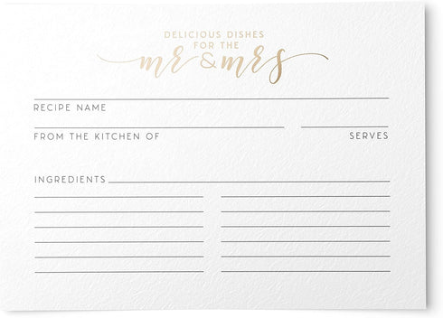 50 Gold Foil Mr & Mrs Newlywed Recipe Cards from, 4x6 inches, Double-Sided...