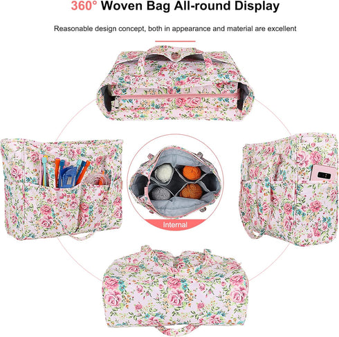 Coopay Knitting Bag Craft Bag for DIY Lover, Traveling Cross Stitch Bag Crochet Bags for Carrying Crochet Hook, Skein Yarn, Projects, Knitting Kit...