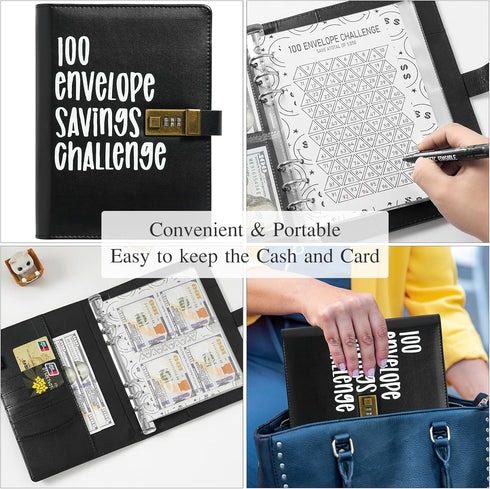 Envelopes Money Saving Challenge, Budget Binder Savings Challenge Book with Coded Lock(Black)...