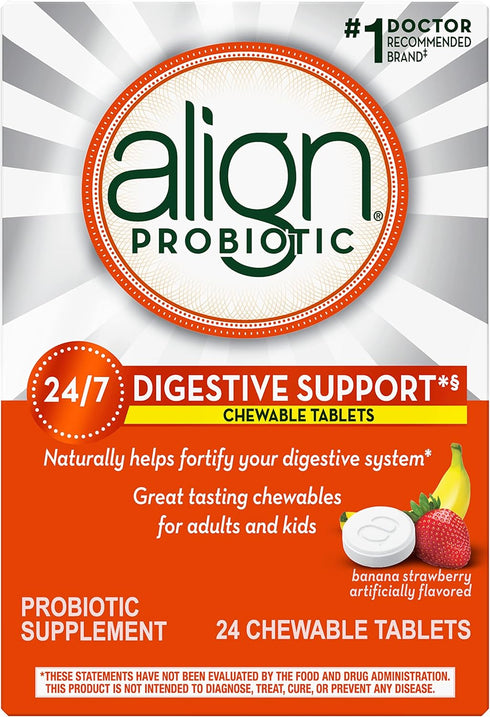 Align Probiotic, Chewable Probiotic Tablets for Women and Men, Fortify Your Digestive System 24/7 with Healthy Bacteria, #1 Recommended Probiotic ...