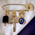 LESLIE BOULES Gold Plated Saint Benedict Baby Brooch Jeweled Safety Pin Genuine Azabache and Evil Eye Pendant Protection Jewelry...
