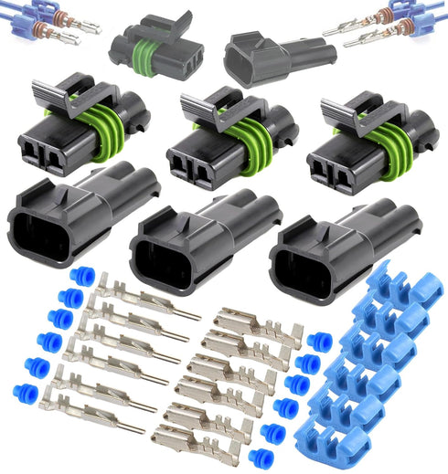 3-PACK (2-PIN) 30Amp Metri-Pack Waterproof Connector Terminals and Seals 12-10awg...