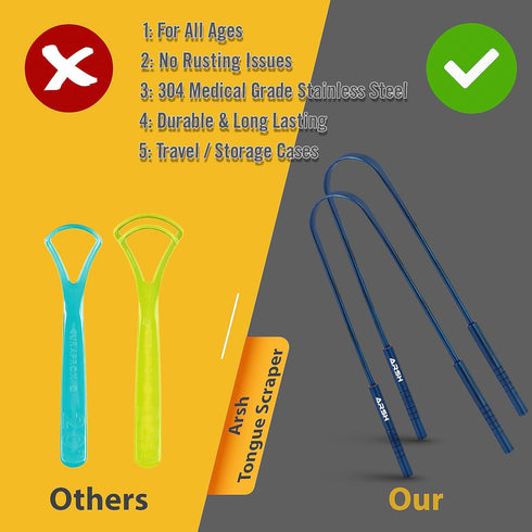 Arsh Tongue Scraper for Adults Stainless Steel Tongue Cleaner for Oral Care & Hygiene Tongue Cleaner for Men and Women Tongue Scrubber for Reduce ...