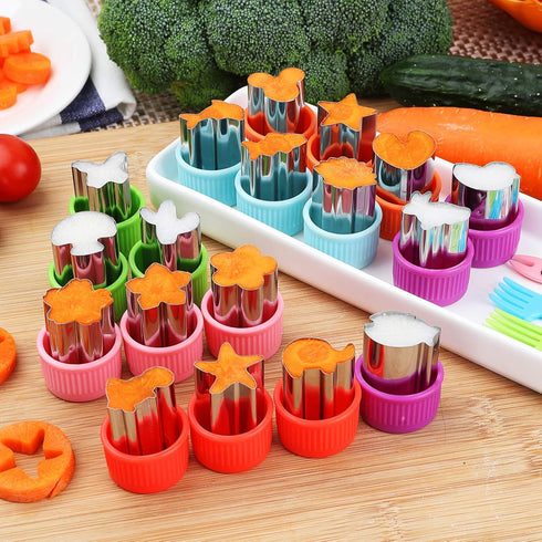 Vegetable Cutter Shapes Set, 24pcs, Mini Cookie Cutters Set Fruit Cookie Pastry Stamps Mold with 30pcs Food Picks and Forks -for Kids Baking and F...