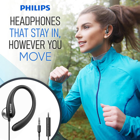 Philips Earbuds with Earhooks Over The Ear Earbuds, Wired Wrap Around Earbuds Earhook with Microphone, Flexible Sports in Ear Headphones for Runni...