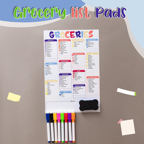 Large Grocery List Magnet Dry Erase Board for Fridge 12'' x 8'' Grocery List Magnet Pad with Magnetic Dry Erase Markers and Whiteboard Eraser for ...