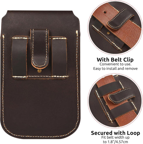 Genuine Leather Phone Holster with Belt Clip | Cell Phone Pouch for iPhone and Smartphone | Cell Phone Holsters Holders | Belt Phone Holder | Cell...