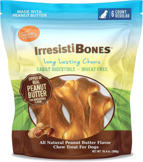 Canine Naturals IrresistiBONES Long Lasting Peanut Butter Chew - Made with Real Peanut Butter - All Natural and Easily Digestible - 6 Pack...