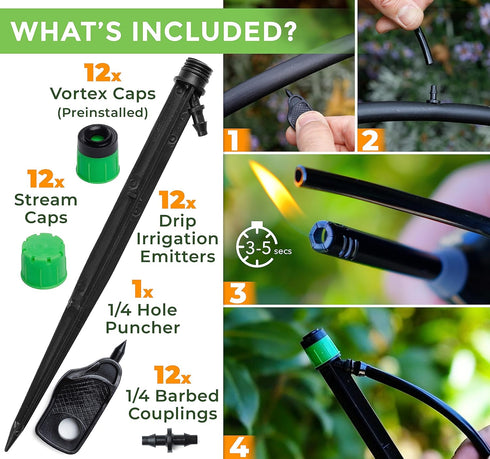 CARPATHEN 12pcs Drip Irrigation Emitters - Compatible with ¼ inch Drip Irrigation Tubing - 360 Degree Adjustable Flow Garden Irrigation Drippers f...