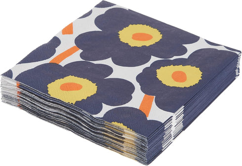 IHR Ideal Home Range Cocktail Napkins Marimekko Disposable 3-Ply Paper Party Napkin Pack, 5" x 5", Unikko Dark Blue, 20-Count...