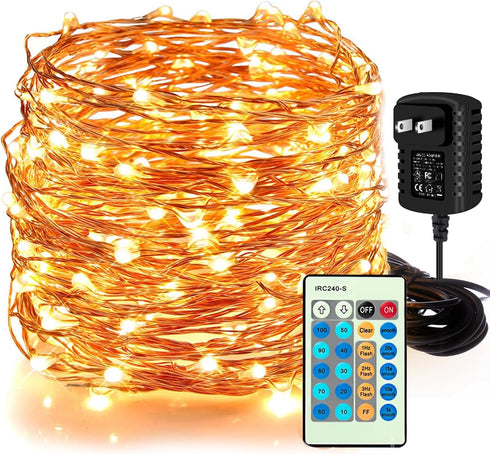 Moobibear LED Decorative Fairy String Lights 66ft 200 LEDs Dimmable Outdoor/Indoor Starry String Lights, Warm White Copper Lights with Remote Cont...