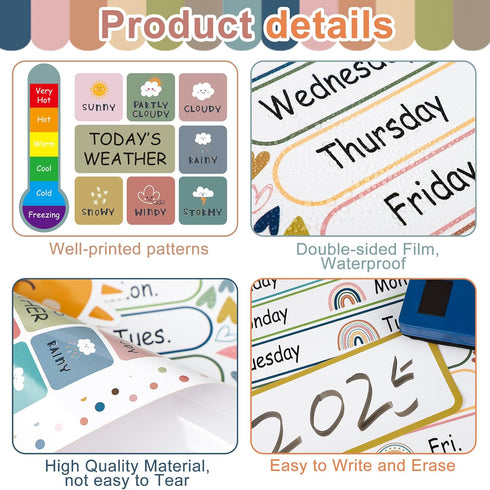 Augisteen 126 Pcs Boho Rainbow Calendar Bulletin Board Set with Seasons Festival Weather and Days of The Week Boho Classroom Calendar Cutouts Deco...